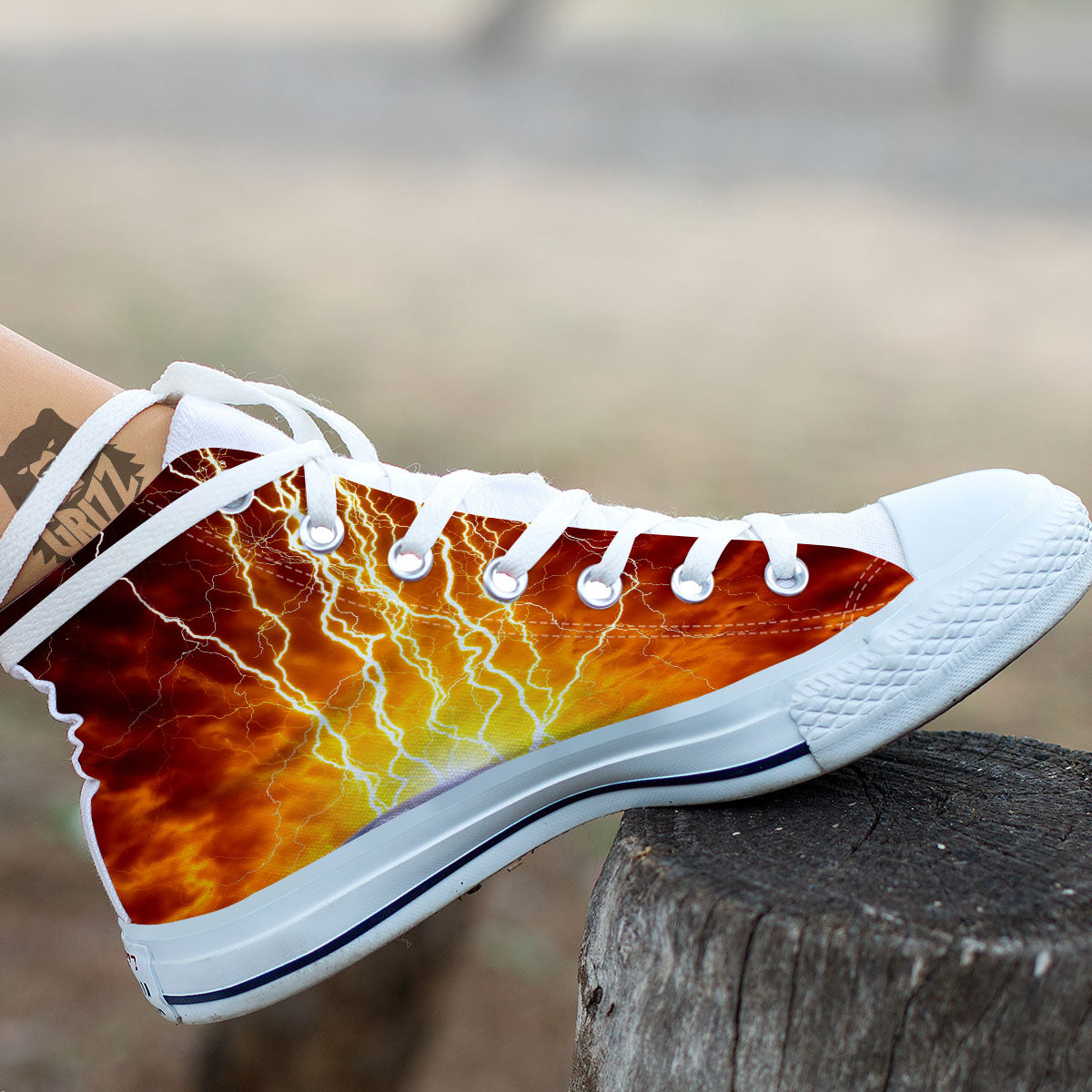 Red Sky With Lightnings Print White High Top Shoes-grizzshop