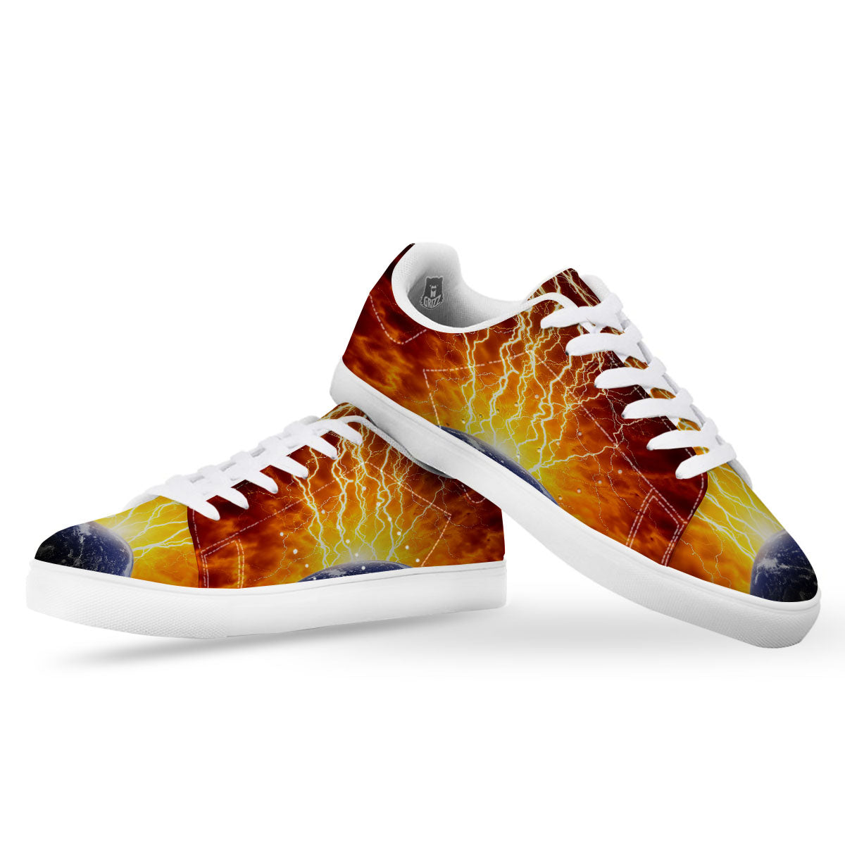 Red Sky With Lightnings Print White Low Top Sneakers-grizzshop