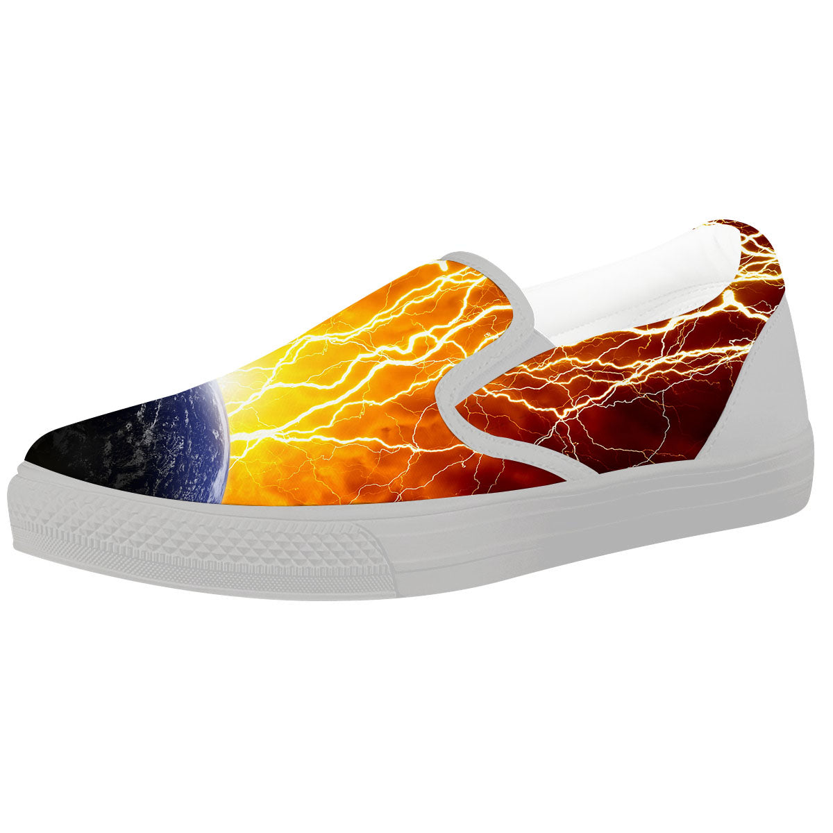 Red Sky With Lightnings Print White Slip On Shoes-grizzshop