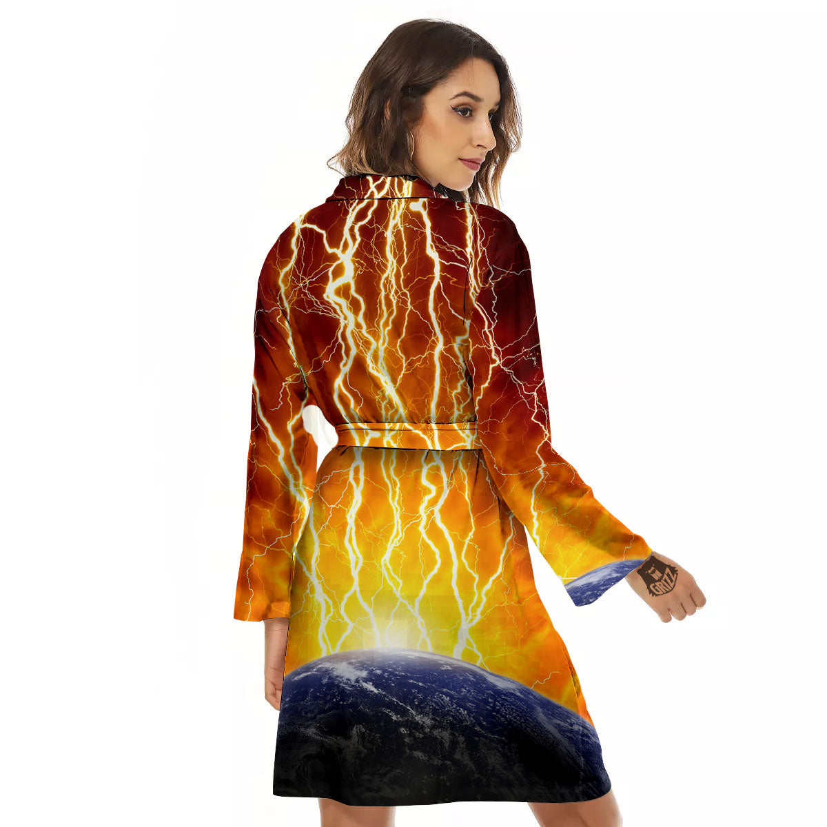 Red Sky With Lightnings Print Women's Robe-grizzshop