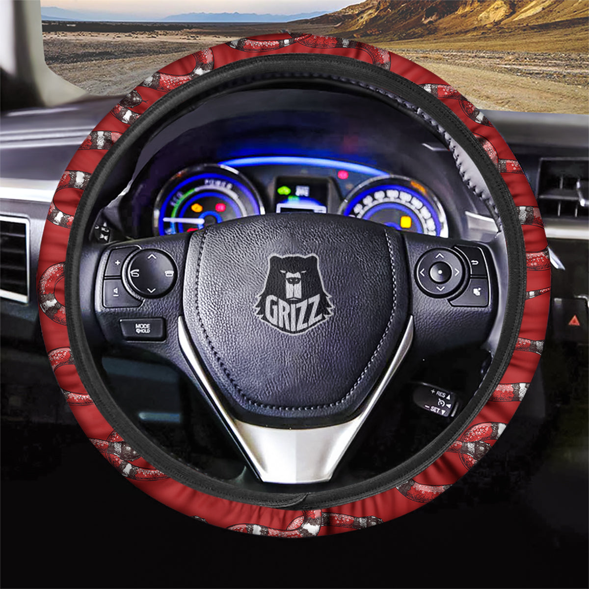 Red Snake Drawing Color Print Pattern Car Steering Wheel Cover-grizzshop