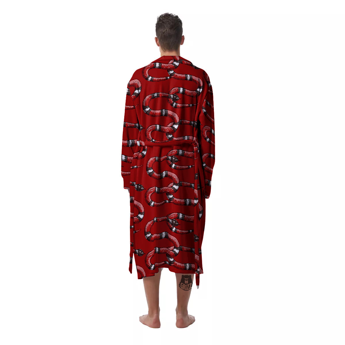 Red Snake Drawing Color Print Pattern Men's Robe-grizzshop
