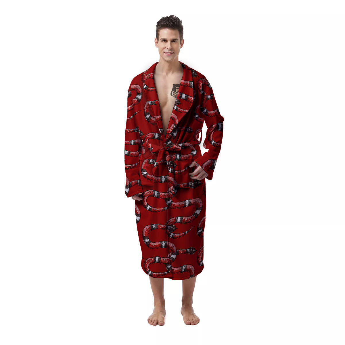 Red Snake Drawing Color Print Pattern Men's Robe-grizzshop
