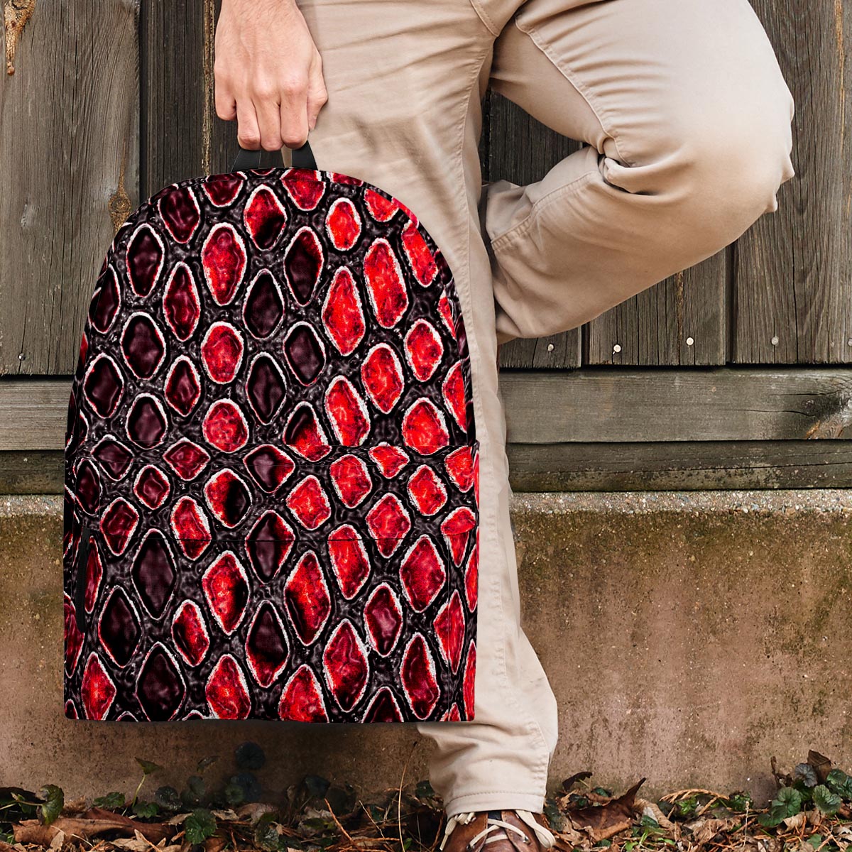 Red Snakeskin print Backpack-grizzshop