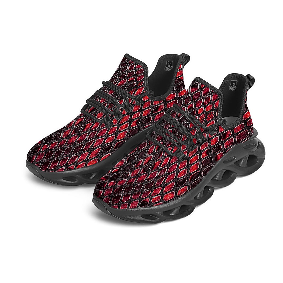 Red Snakeskin print Black Running Shoes-grizzshop