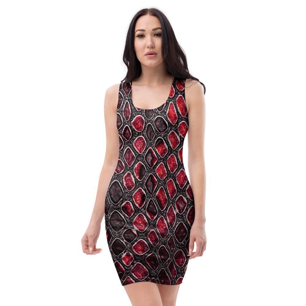 Red Snakeskin print Bodycon Dress-grizzshop