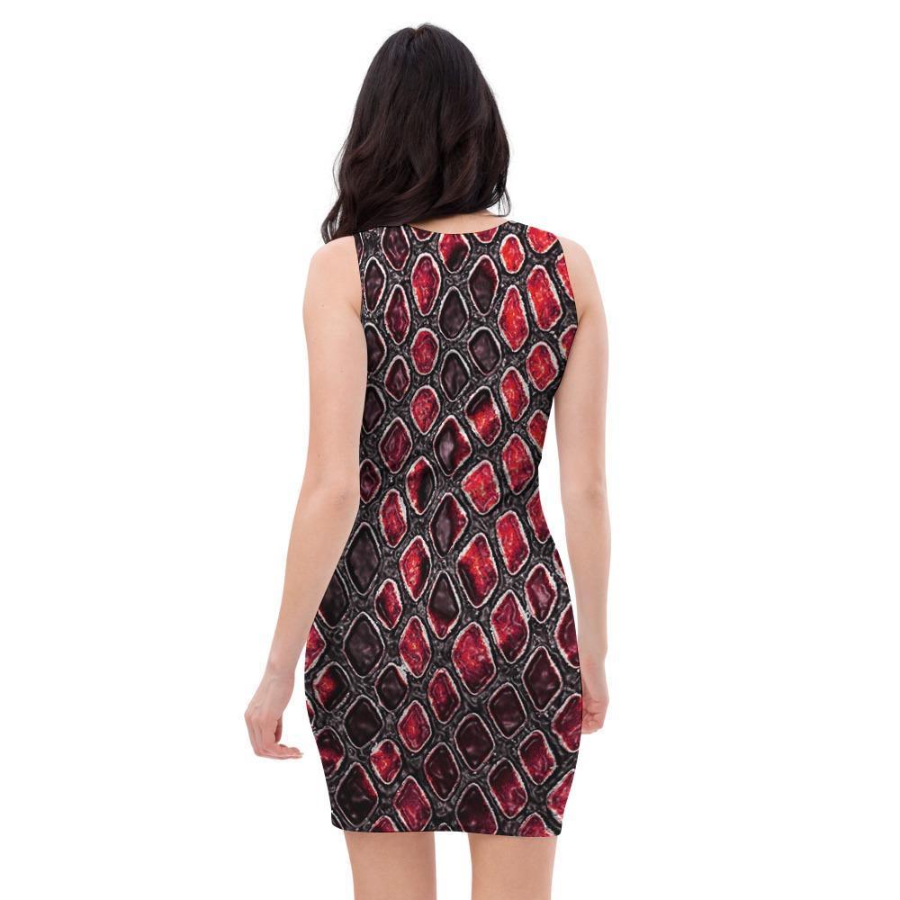 Red Snakeskin print Bodycon Dress-grizzshop
