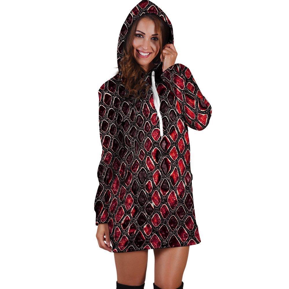 Red Snakeskin print Hoodie Dress-grizzshop