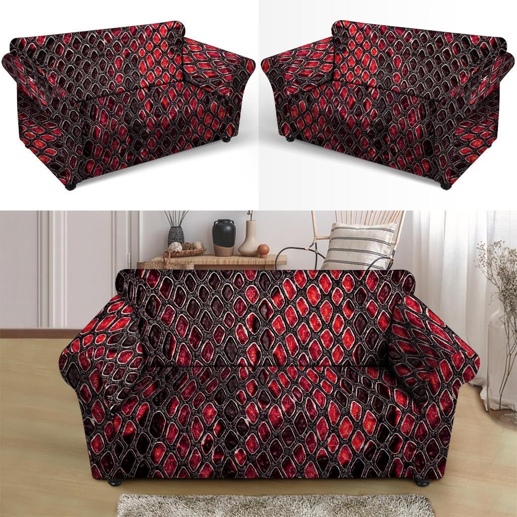 Red Snakeskin print Loveseat Cover-grizzshop