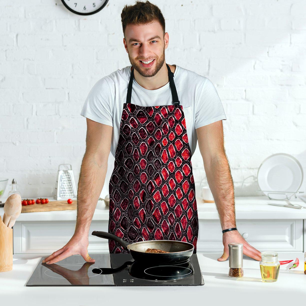 Red Snakeskin print Men's Apron-grizzshop