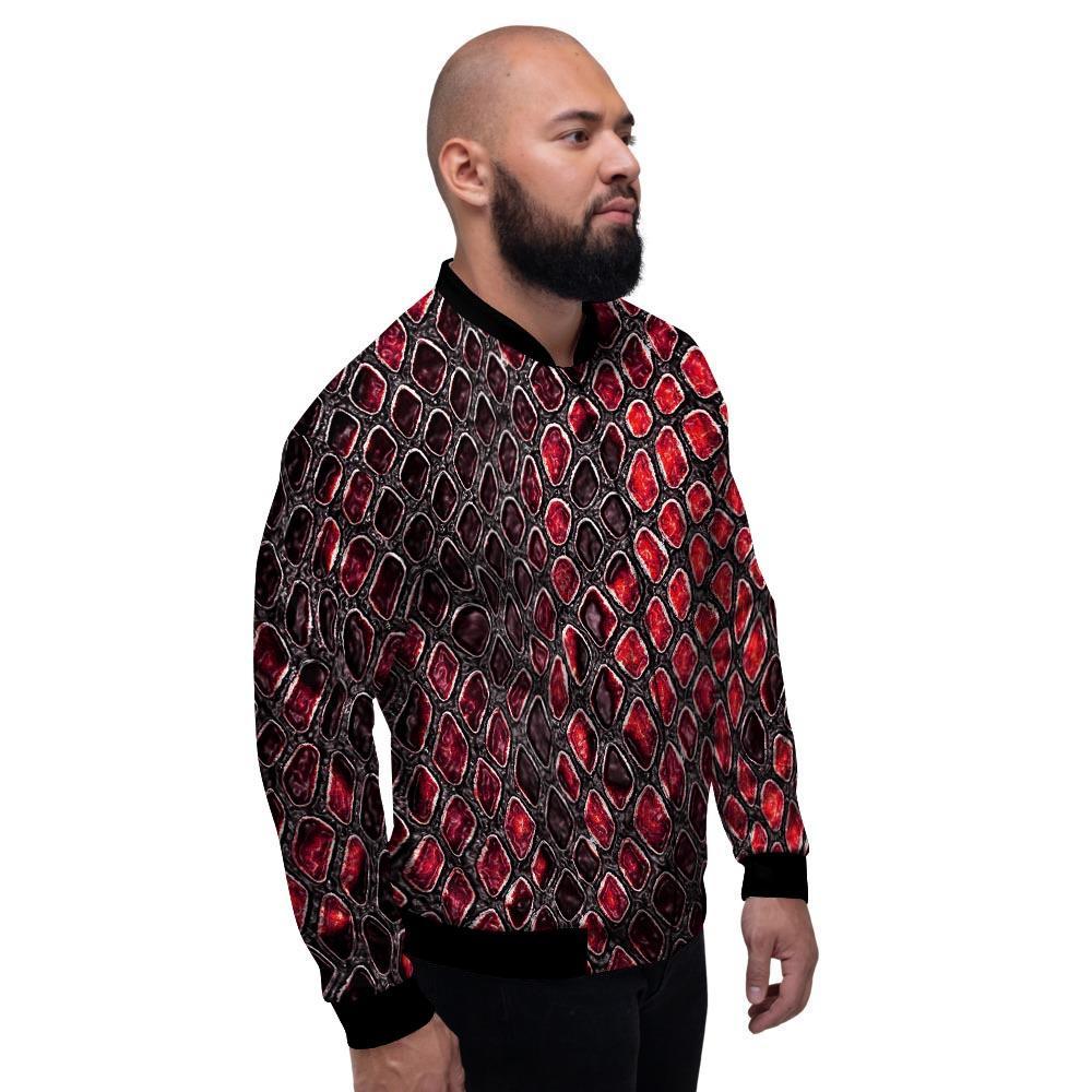 Red Snakeskin print Men's Bomber Jacket-grizzshop