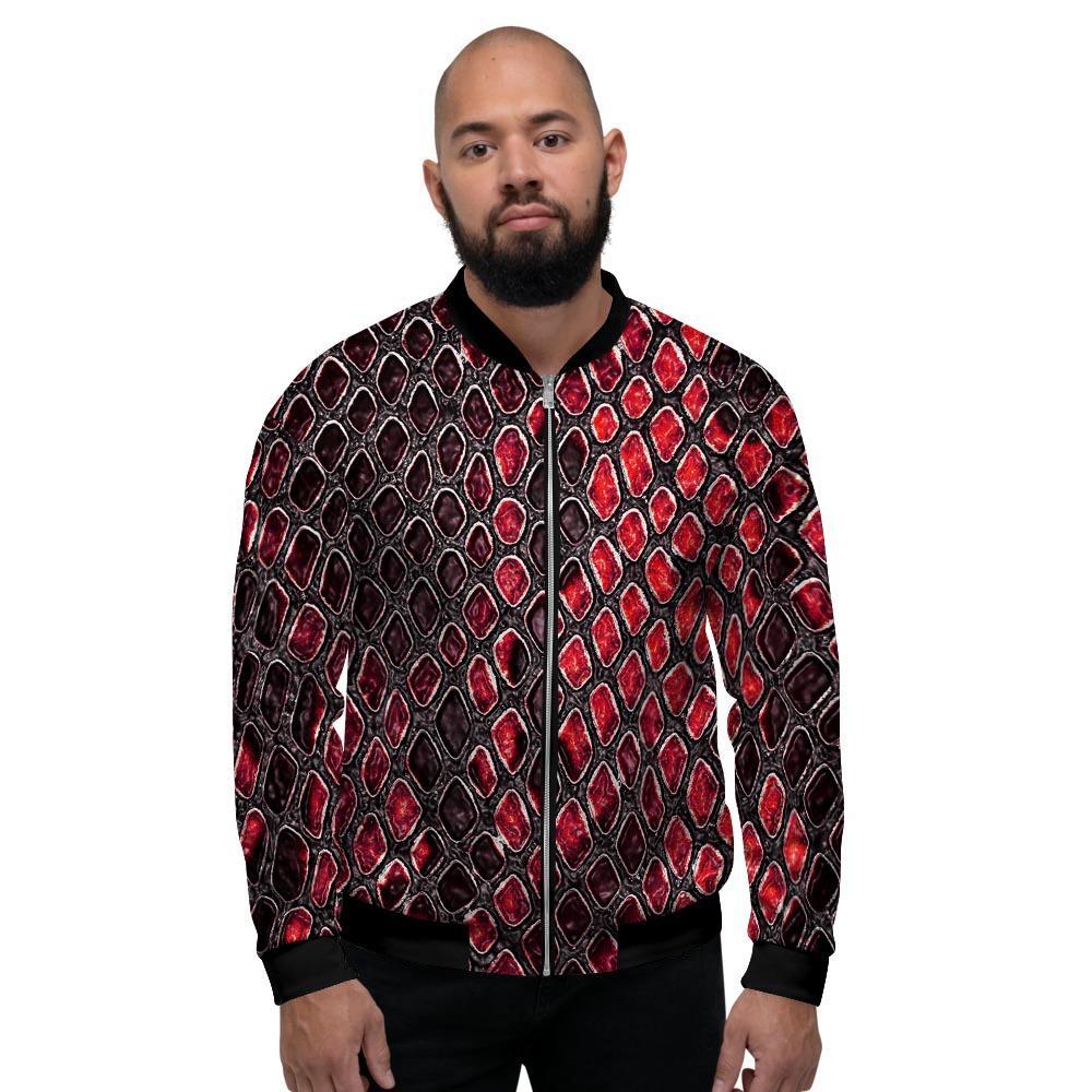 Red Snakeskin print Men's Bomber Jacket-grizzshop