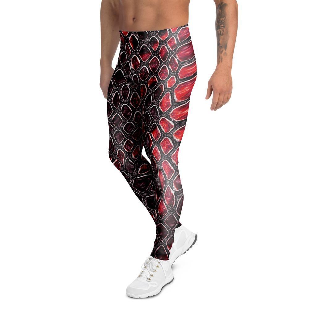 Red Snakeskin print Men's Leggings-grizzshop