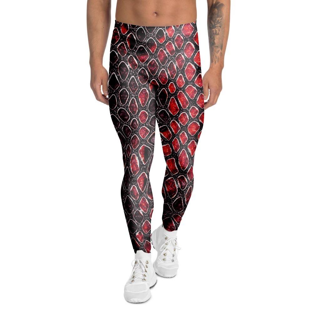 Red Snakeskin print Men's Leggings-grizzshop