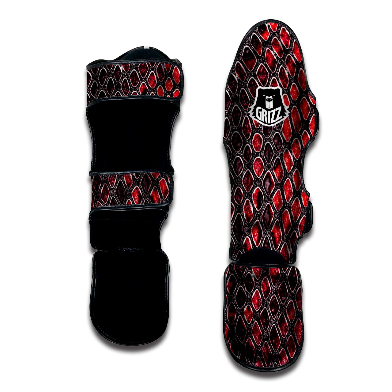 Red Snakeskin print Muay Thai Shin Guard-grizzshop