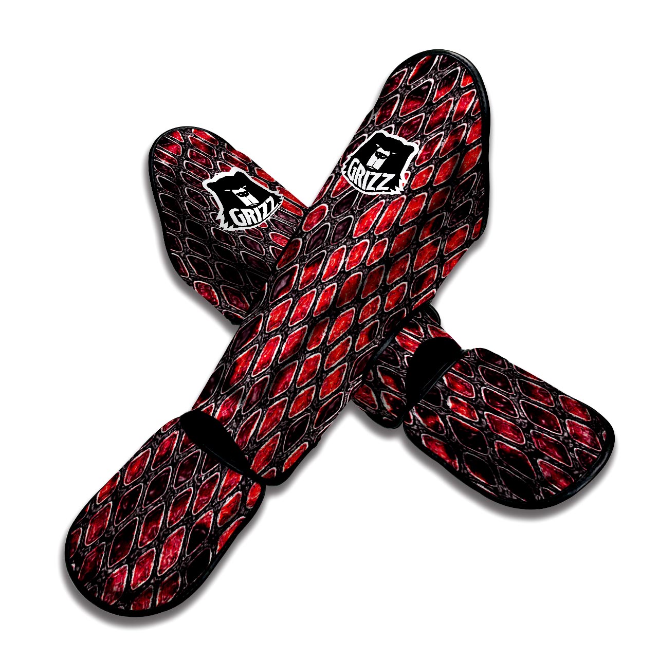 Red Snakeskin print Muay Thai Shin Guard-grizzshop