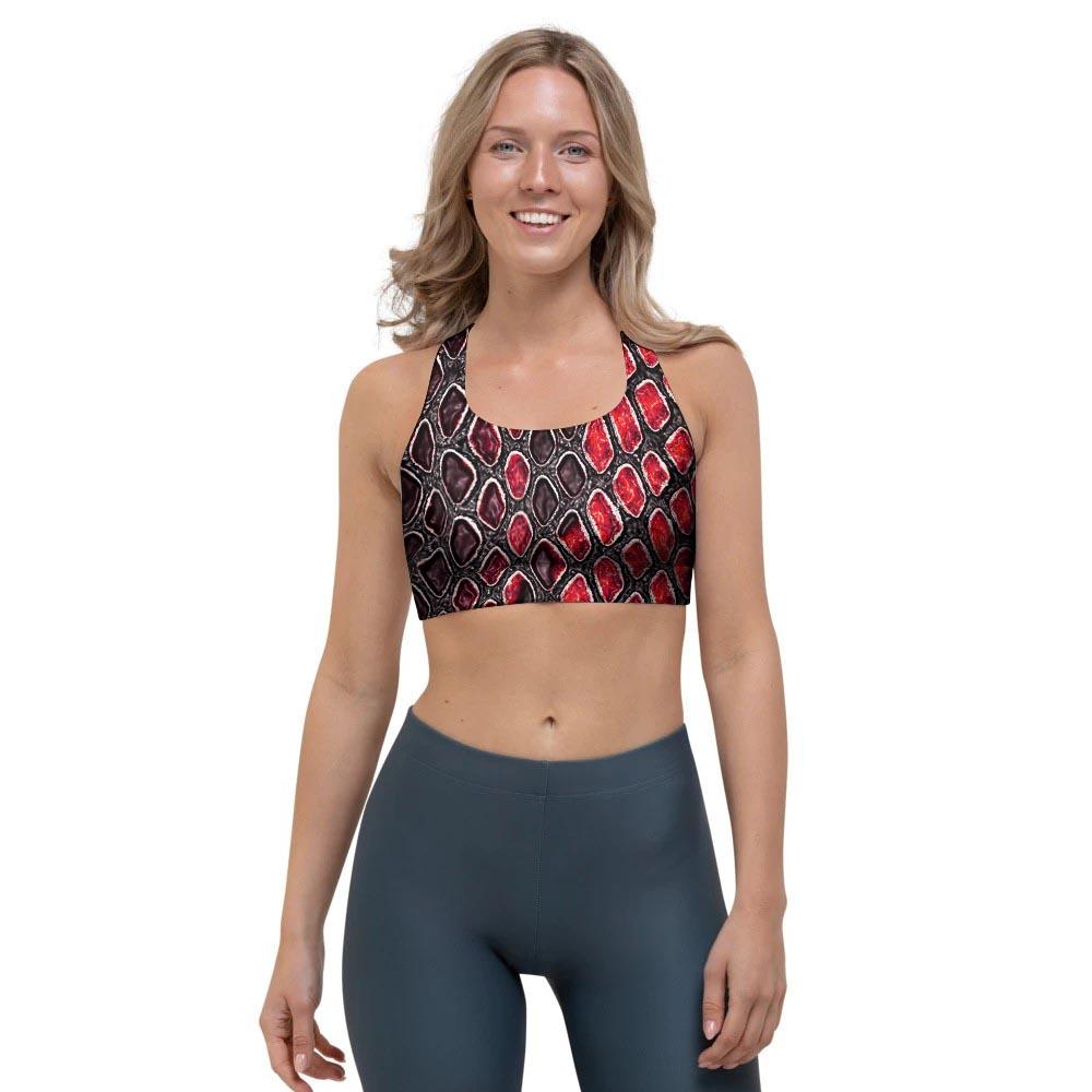 Red Snakeskin print Sports Bra-grizzshop