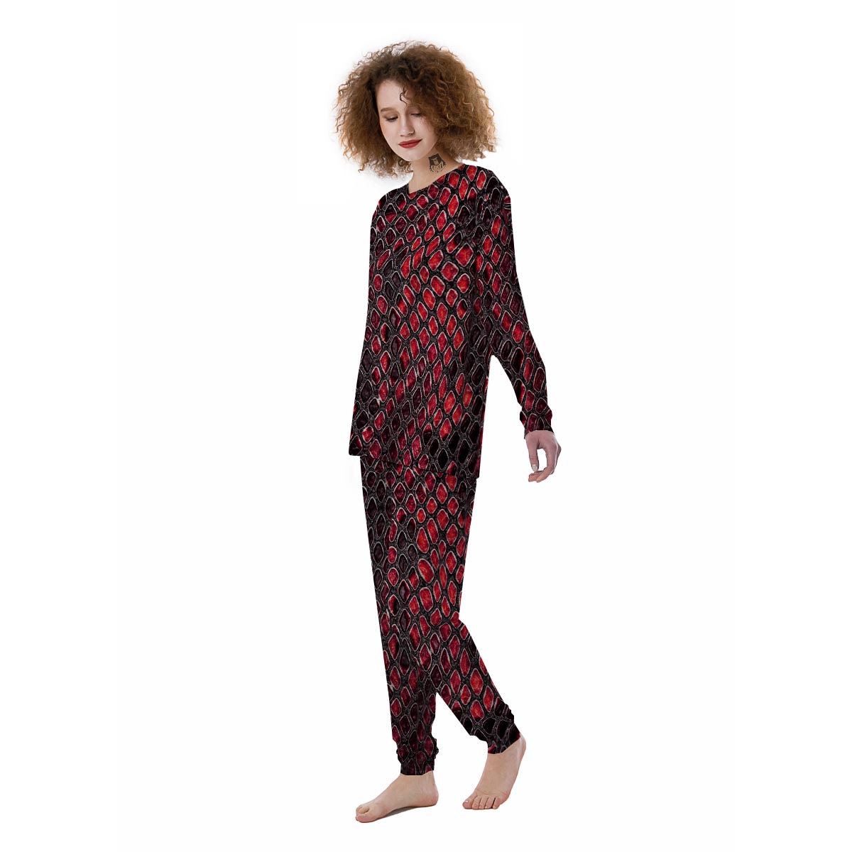 Red Snakeskin print Women's Pajamas-grizzshop