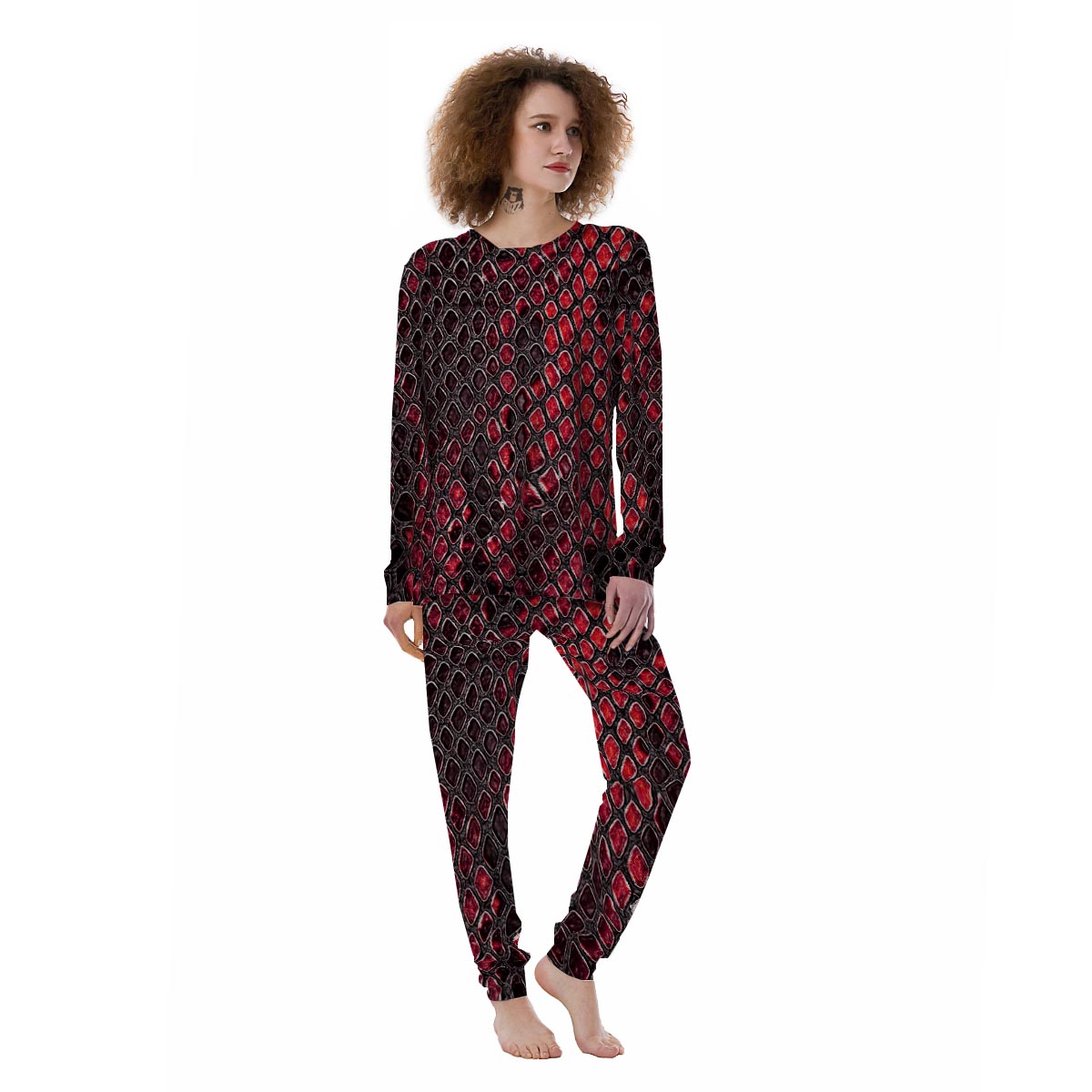 Red Snakeskin print Women's Pajamas-grizzshop