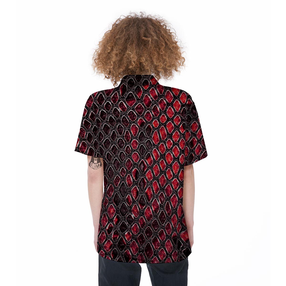 Red Snakeskin print Women's Short Sleeve Shirts-grizzshop