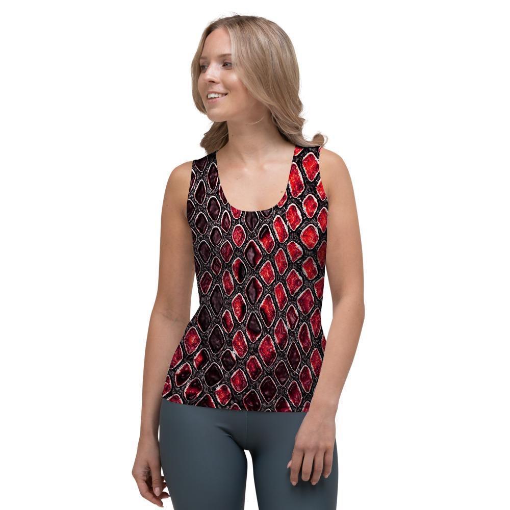 Red Snakeskin print Women's Tank Top-grizzshop