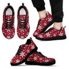 Red Snowflake Pattern Print Black Sneaker Shoes For Men Women-grizzshop