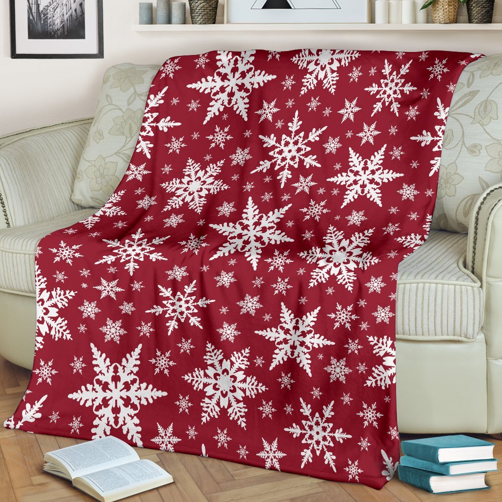 Red Snowflake Pattern Print Blanket-grizzshop