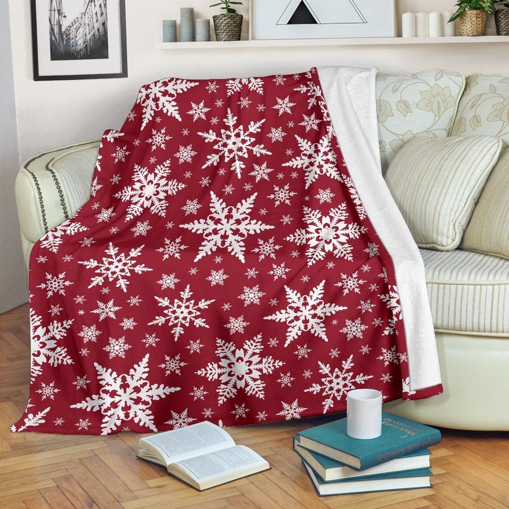 Red Snowflake Pattern Print Blanket-grizzshop