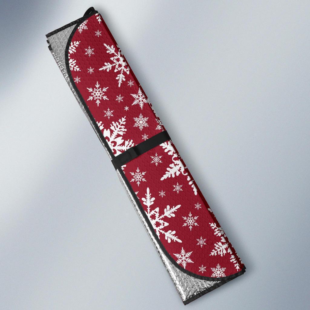 Red Snowflake Pattern Print Car Sun Shade-grizzshop