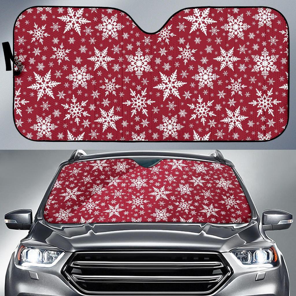 Red Snowflake Pattern Print Car Sun Shade-grizzshop