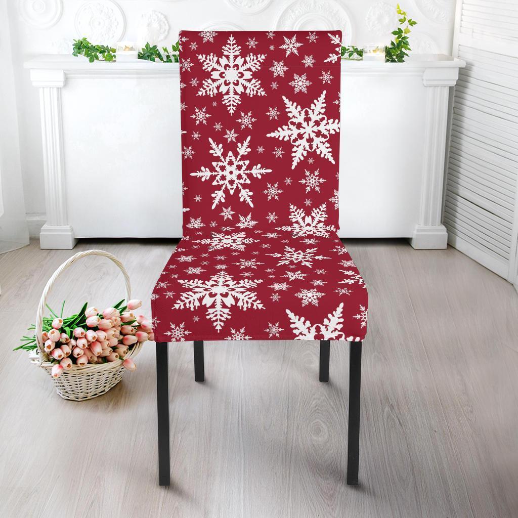 Red Snowflake Pattern Print Chair Cover-grizzshop