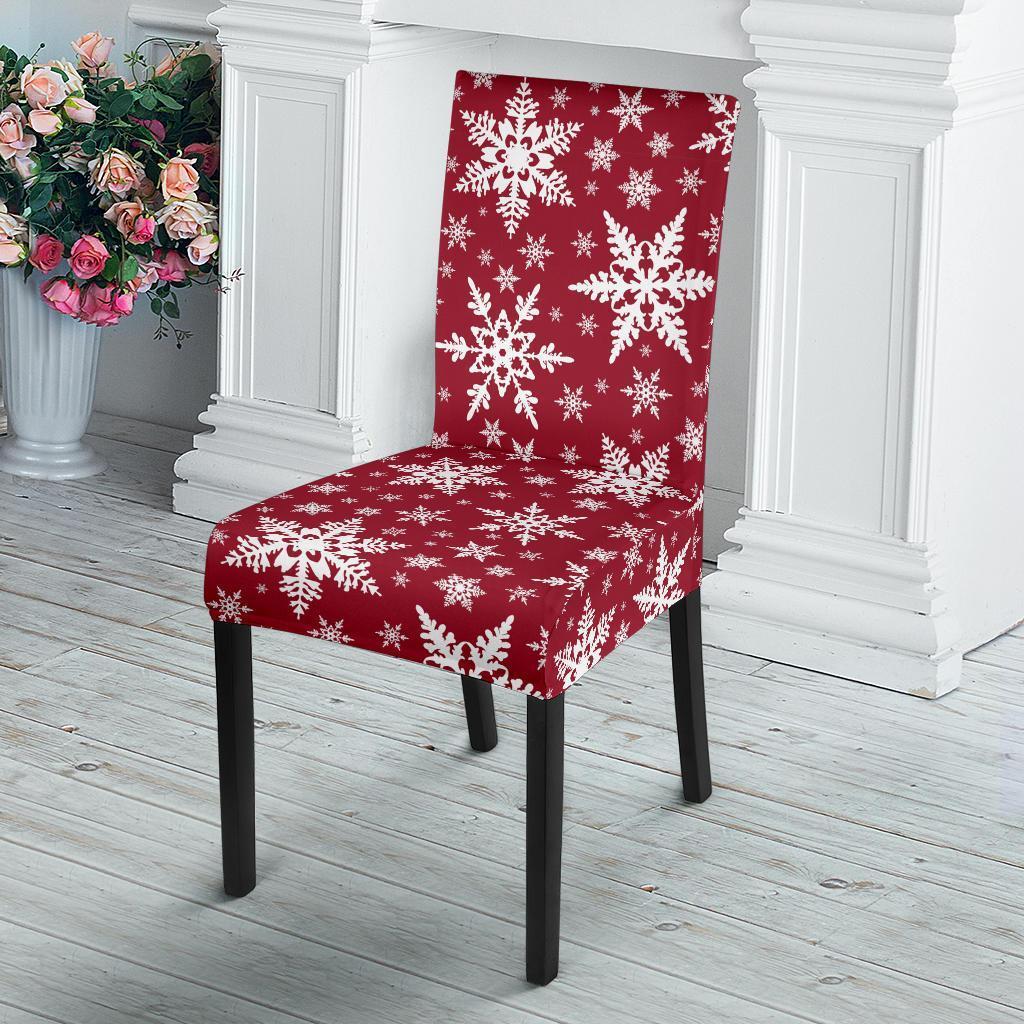 Red Snowflake Pattern Print Chair Cover-grizzshop