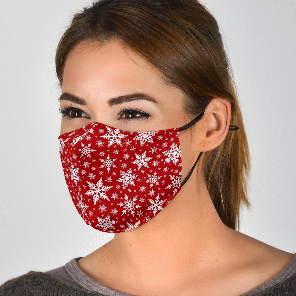 Red Snowflake Pattern Print Face Mask-grizzshop