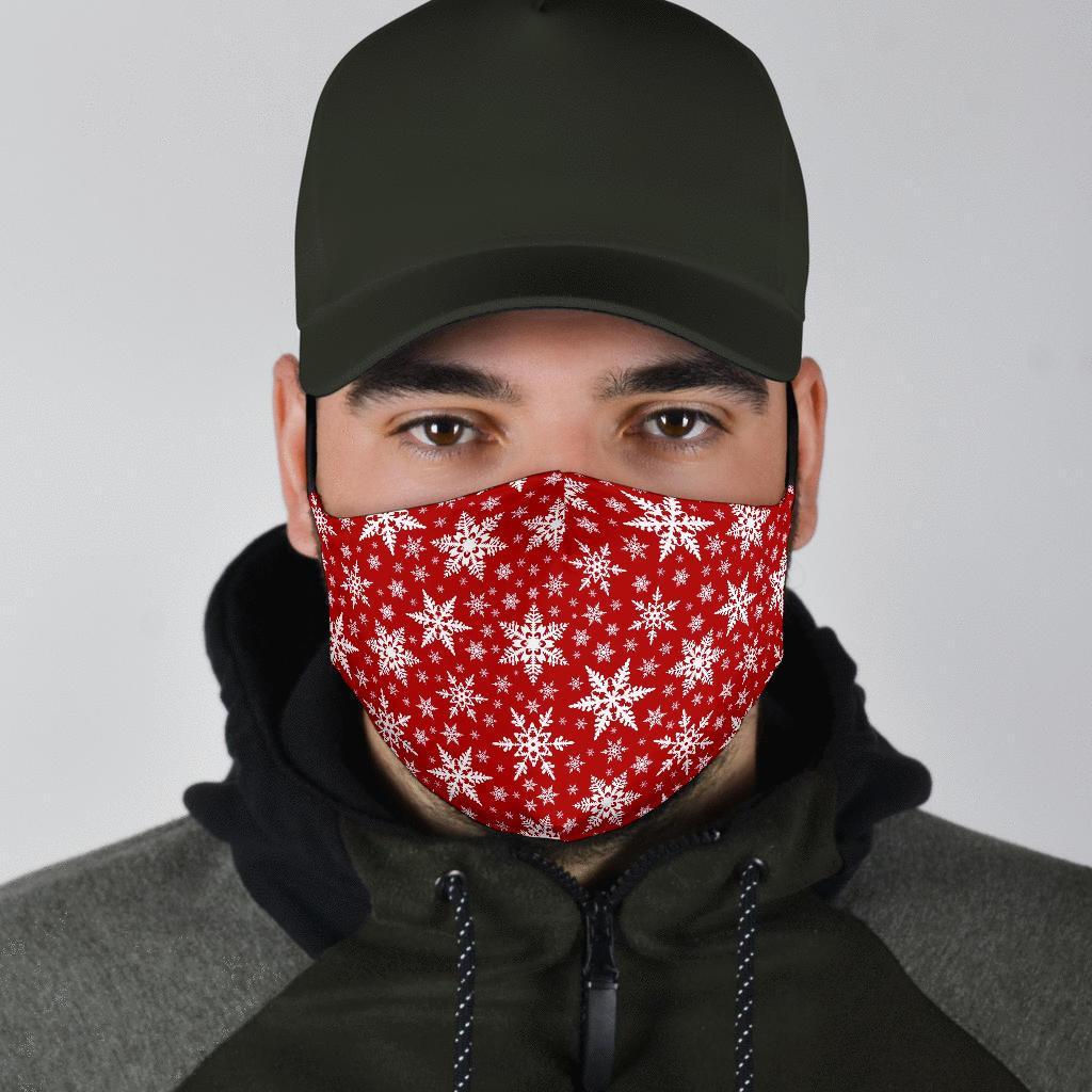 Red Snowflake Pattern Print Face Mask-grizzshop