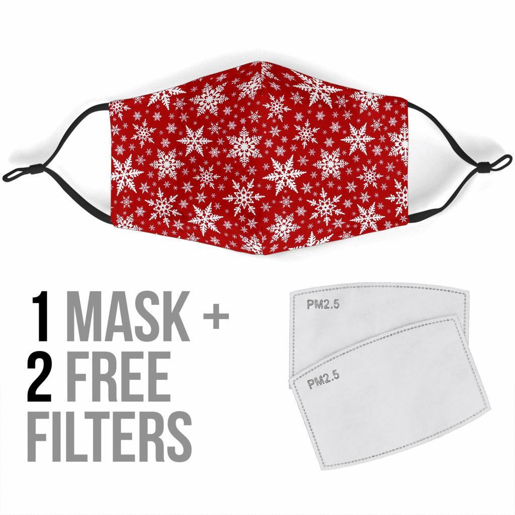 Red Snowflake Pattern Print Face Mask-grizzshop