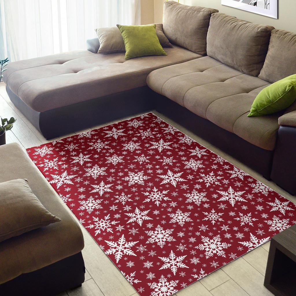 Red Snowflake Pattern Print Floor Mat-grizzshop