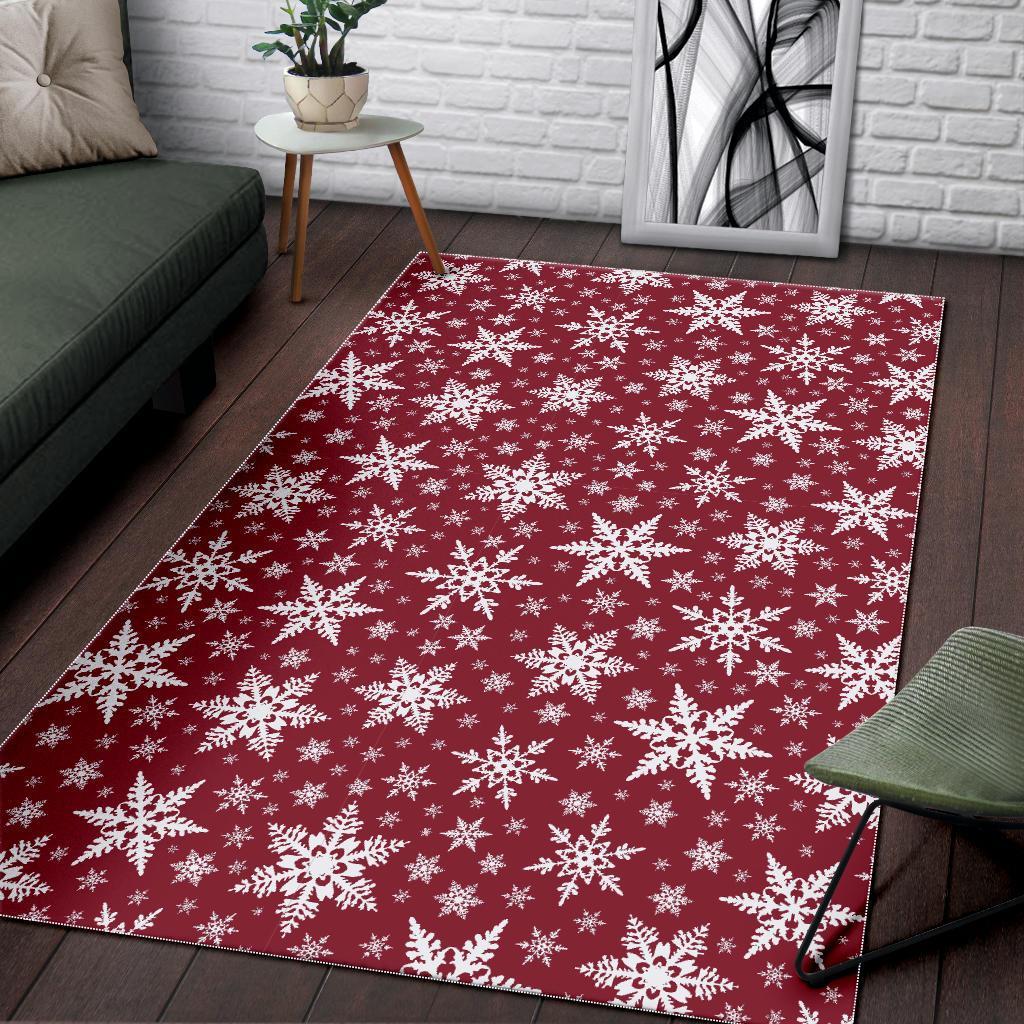 Red Snowflake Pattern Print Floor Mat-grizzshop