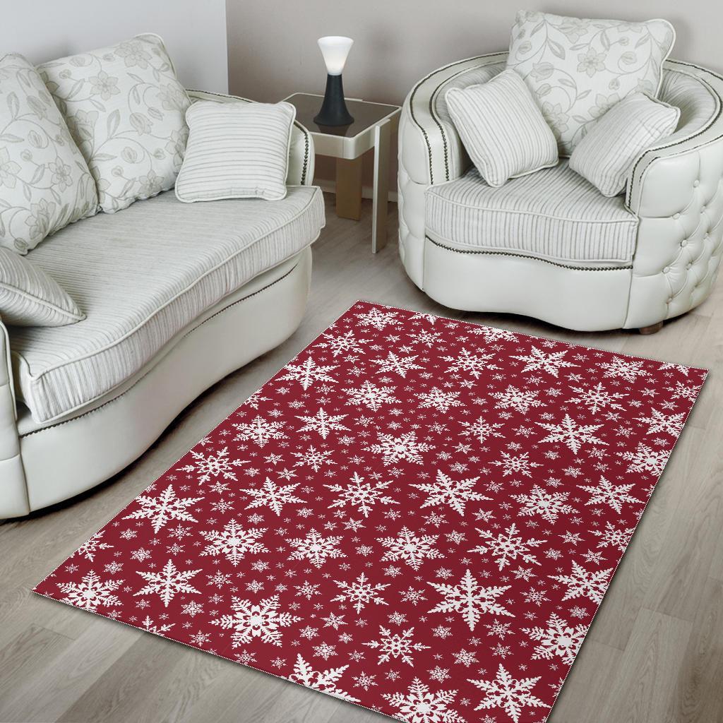 Red Snowflake Pattern Print Floor Mat-grizzshop