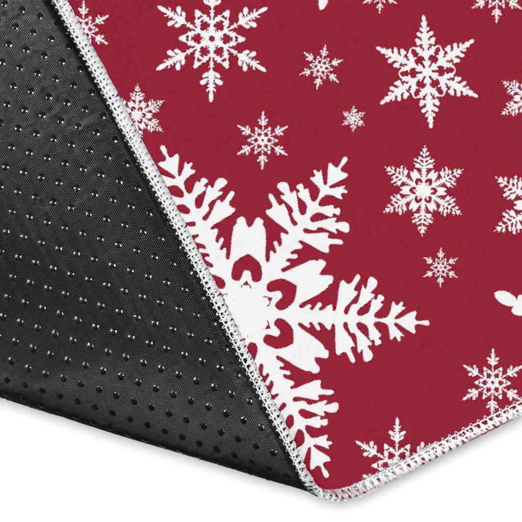 Red Snowflake Pattern Print Floor Mat-grizzshop