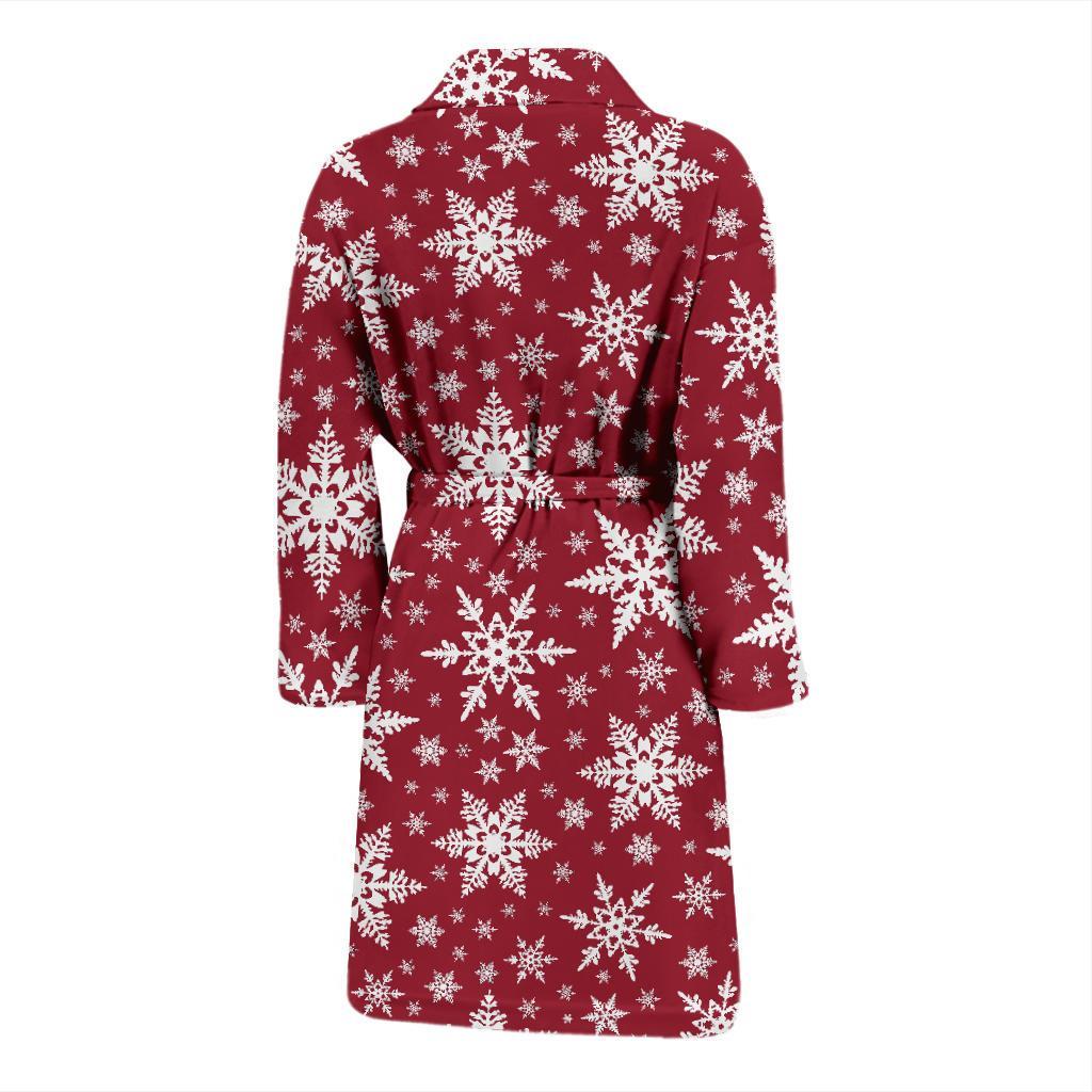 Red Snowflake Pattern Print Men Long Robe-grizzshop