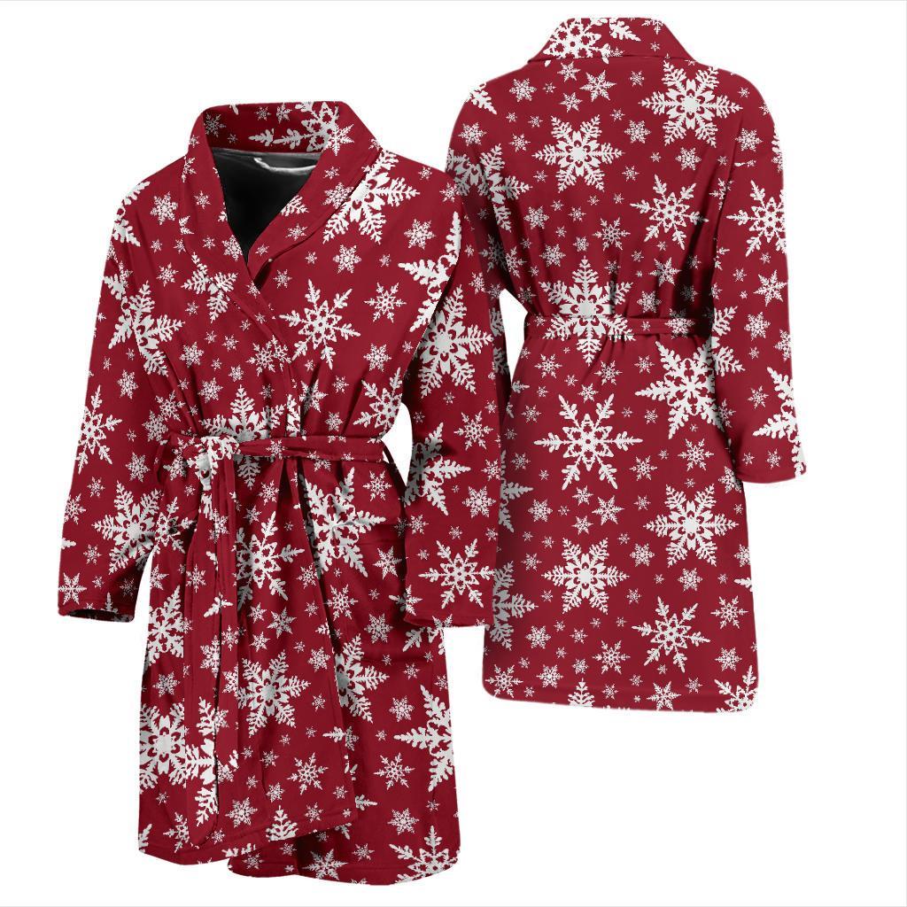 Red Snowflake Pattern Print Men Long Robe-grizzshop
