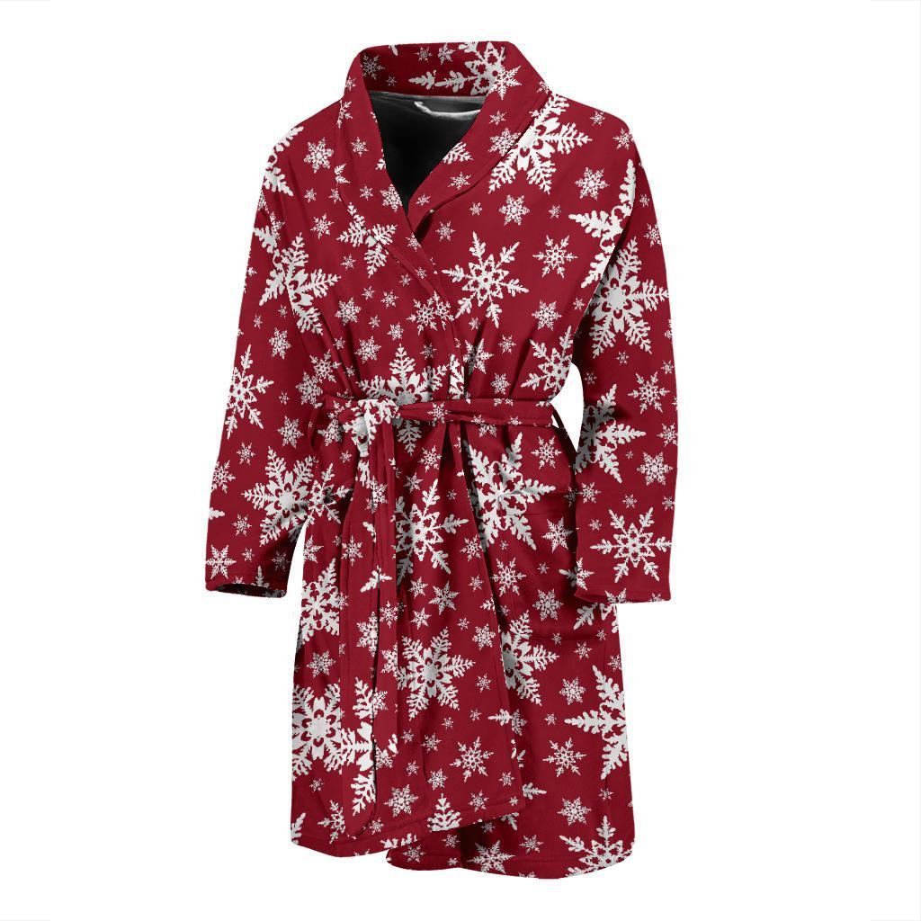 Red Snowflake Pattern Print Men Long Robe-grizzshop