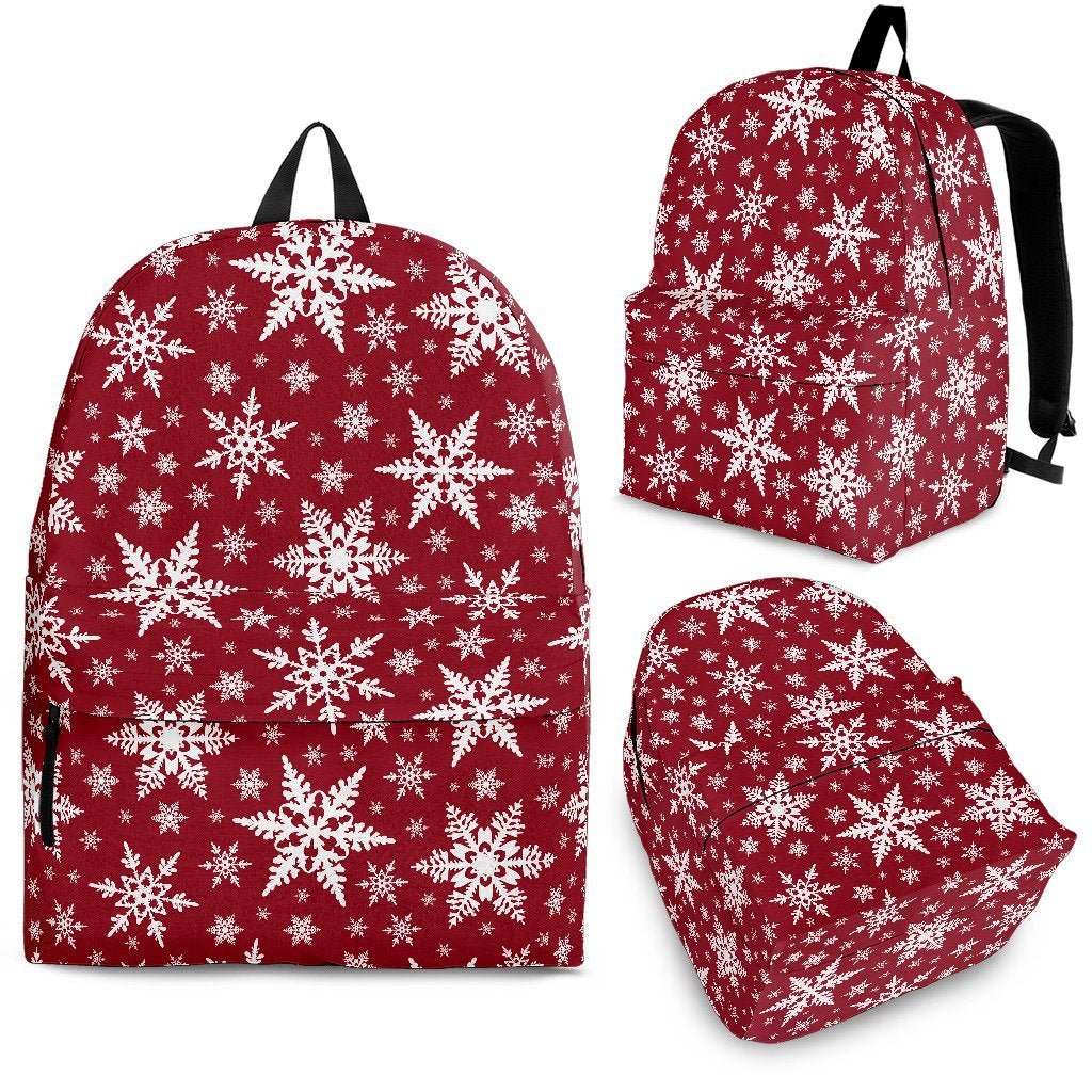 Red Snowflake Pattern Print Premium Backpack-grizzshop