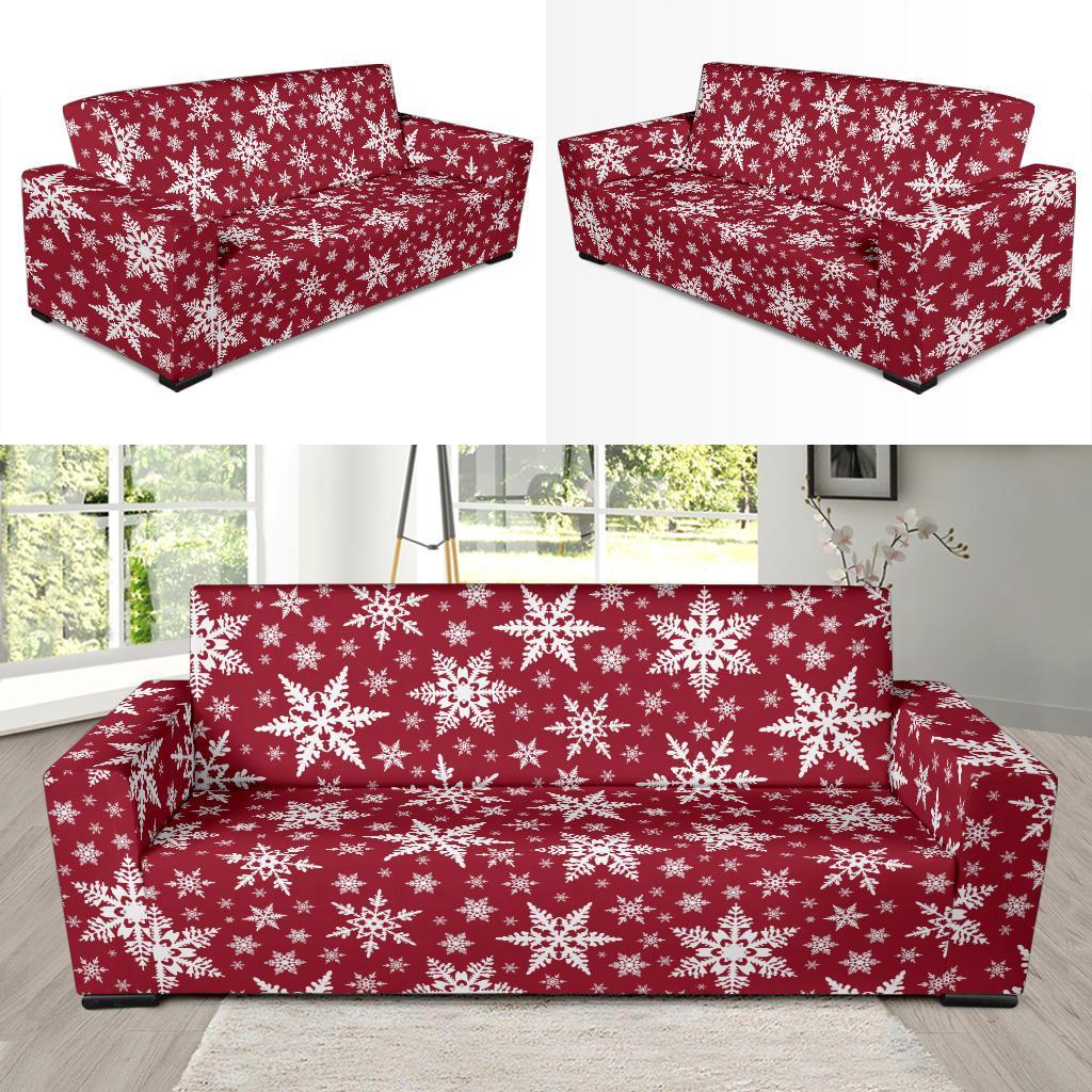 Red Snowflake Pattern Print Sofa Covers-grizzshop