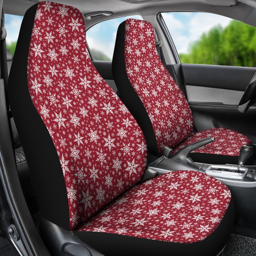 Red Snowflake Pattern Print Universal Fit Car Seat Cover-grizzshop