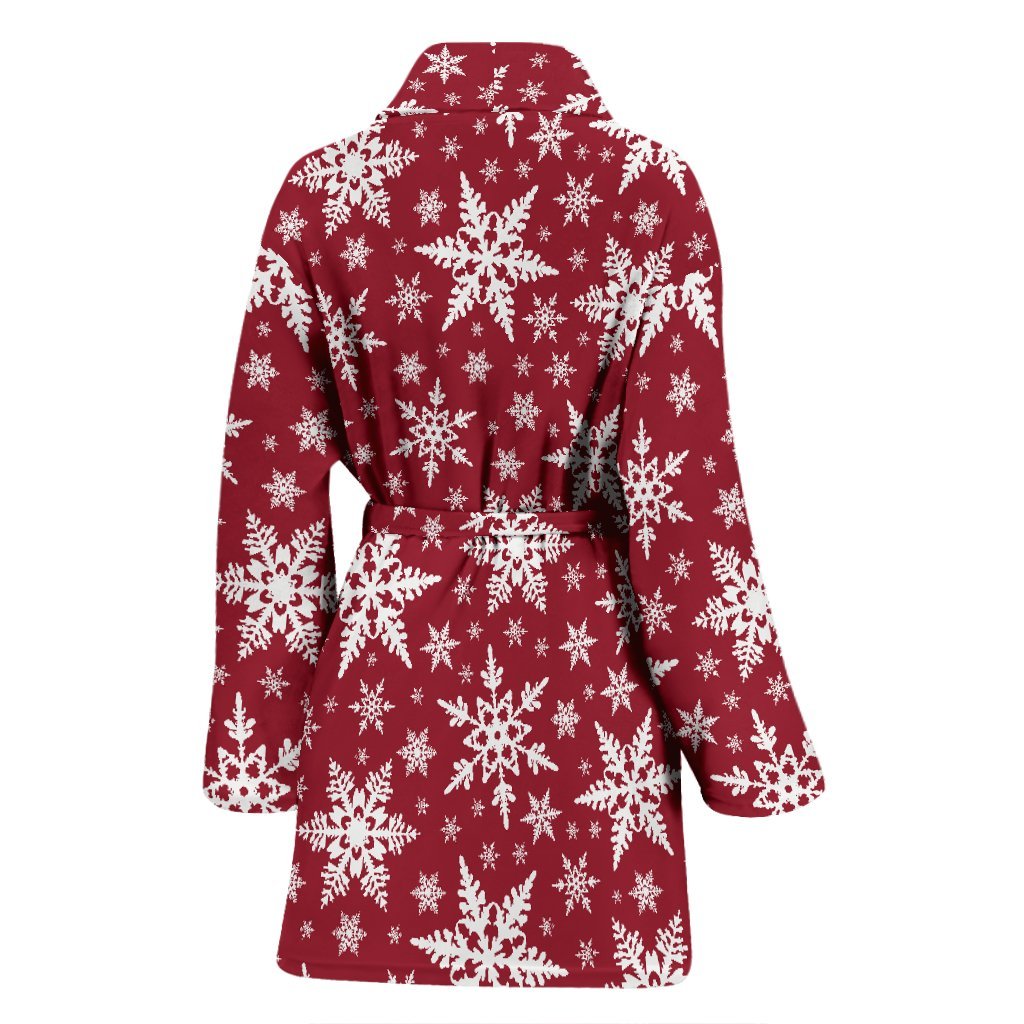Red Snowflake Pattern Print Women Long Robe-grizzshop