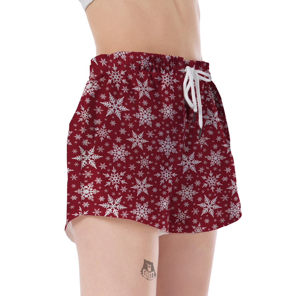 Red Snowflake Pattern Print Women's Shorts-grizzshop