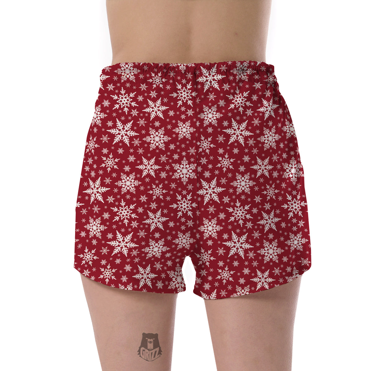 Red Snowflake Pattern Print Women's Shorts-grizzshop