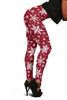 Red Snowflake Print Pattern Women Leggings-grizzshop