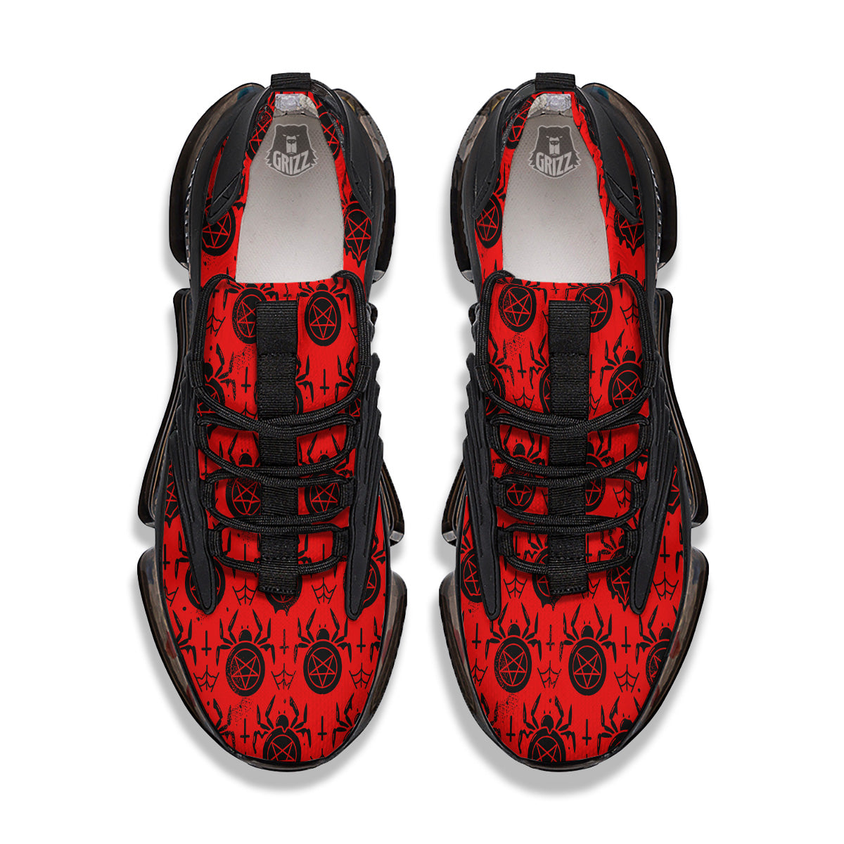Red Spider Pentagram Print Pattern Black Gym Shoes-grizzshop